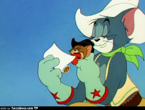 Gif animata. Tom usa Jerry per leccare la lettera